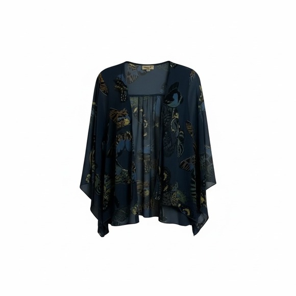 ONE WORLD Other - One World Blue Butterfly Print Sheer Open Front Kimono Cardigan‎ Swim Cover Med